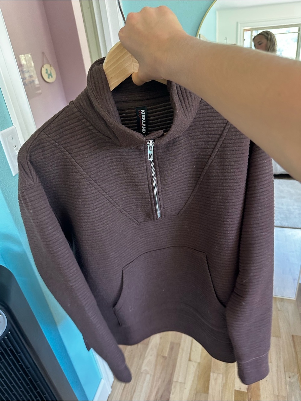 Kirkland Signature Brown Ribbed Half-Zip Pullover